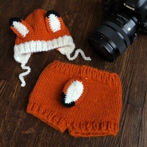 Newborn Photos Baby FOX - bonnet & diaper cover